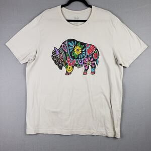 Texas True Threads Size 2XL Kaleidoscope Buffalo Graphic Tee White Southwestern